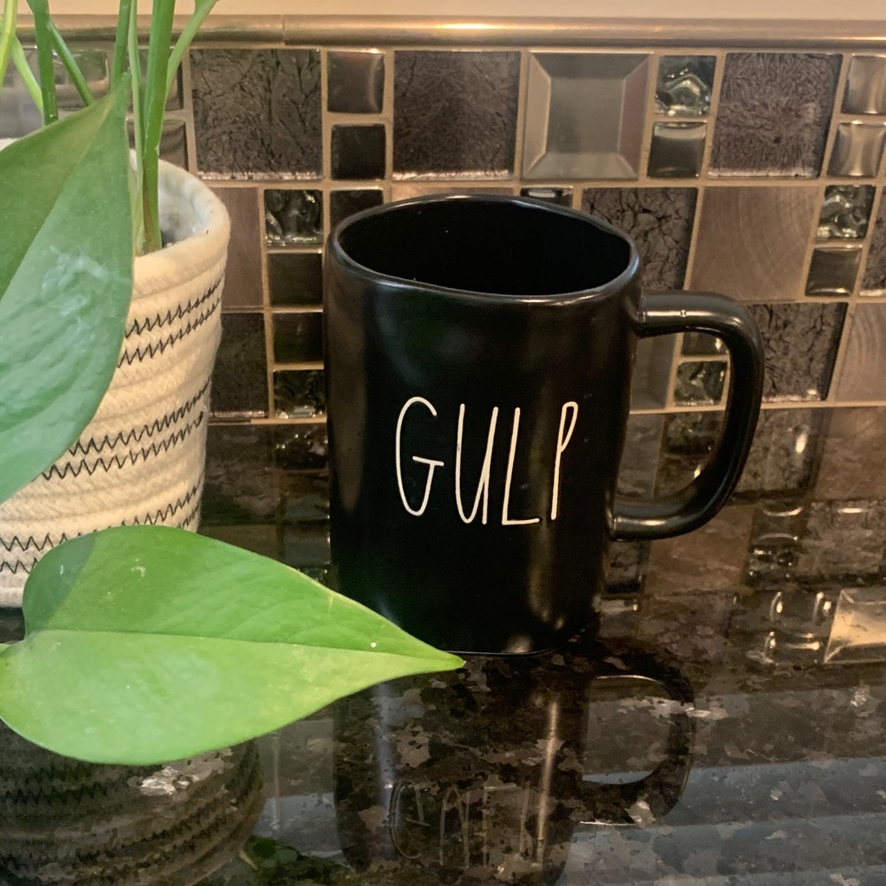 Rae Dunn Black Mug with White 'GULP' Text